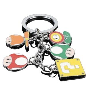 Mario Mushroom Question Block Metal Charm Keychain Game Accessory